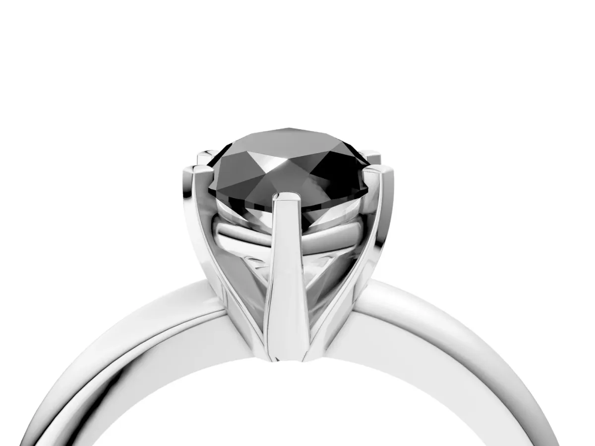 Fancy Black Marquise Cut Diamond Solitaire Engagement Ring with Round Band and Four-Prong Setting Silver