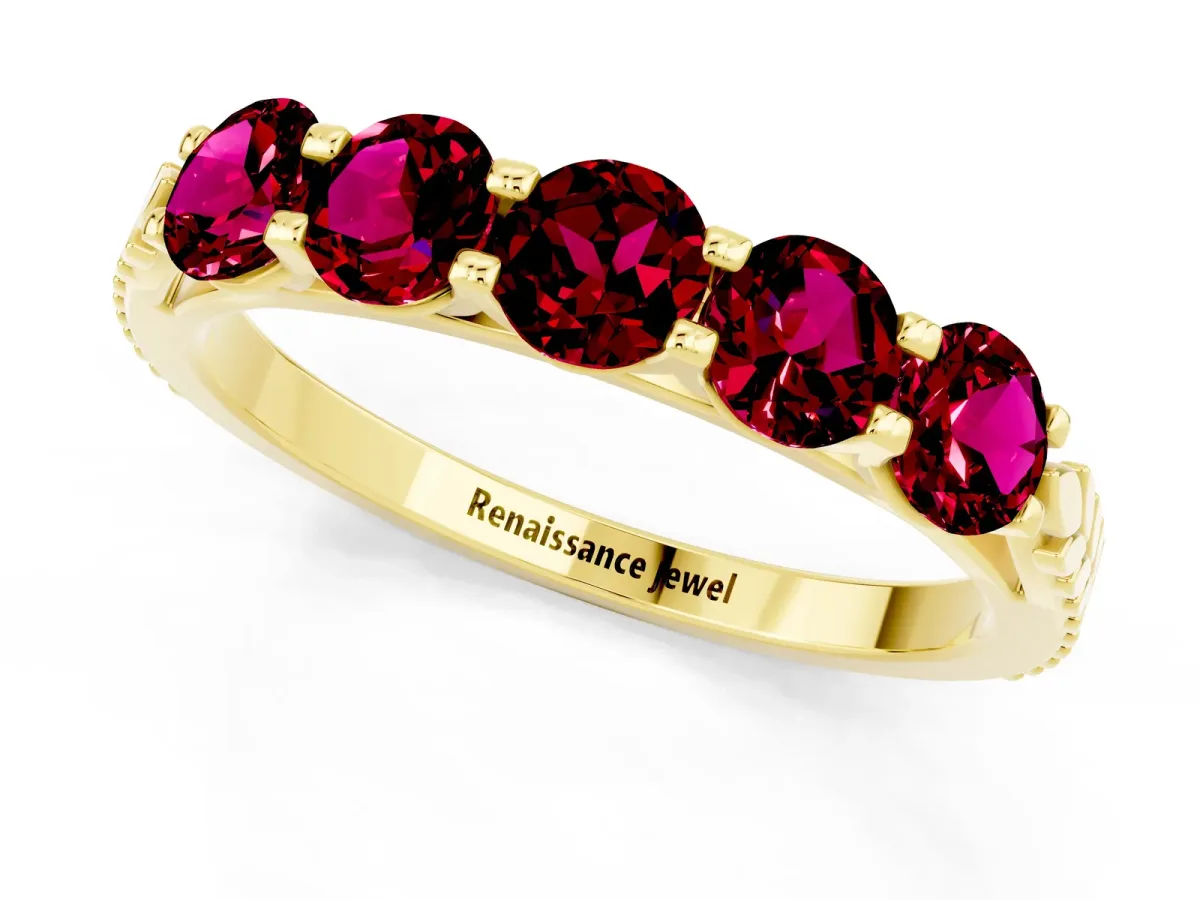 Five-Stone Round Garnet Prong-Set Band Yellow gold