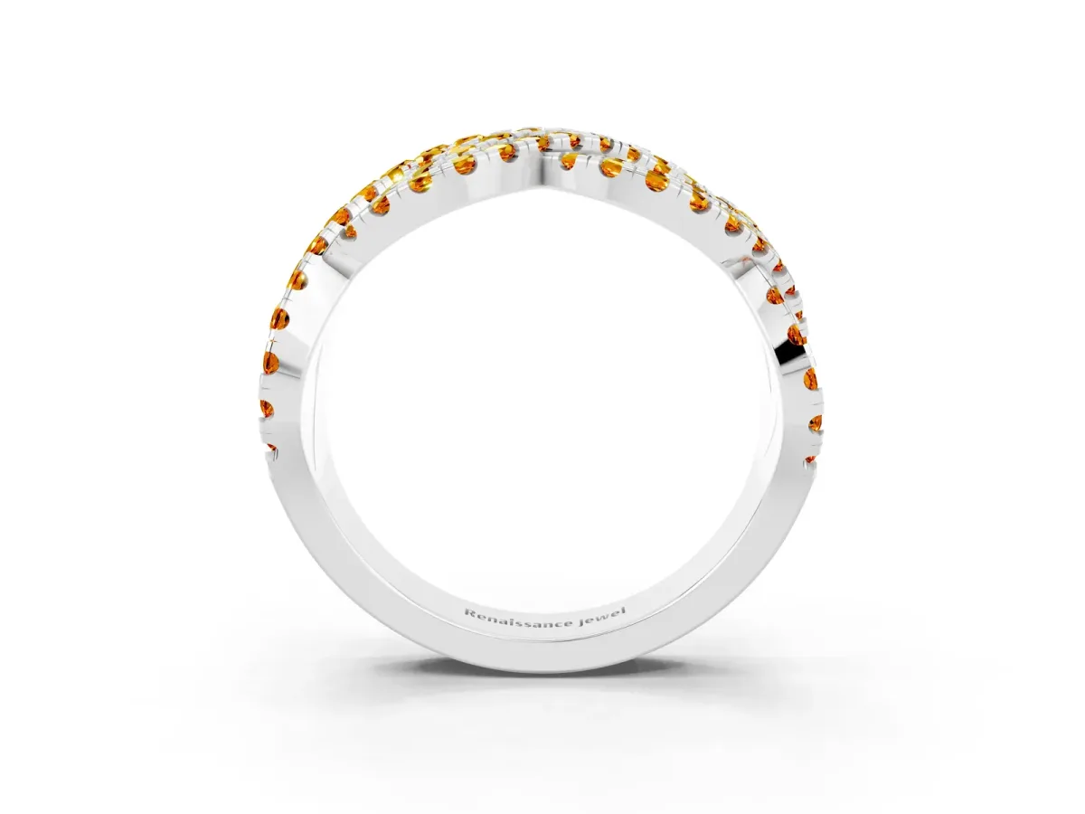 Pavé Round Citrine Infinity Twist Band with Shared Prong Setting Platinum