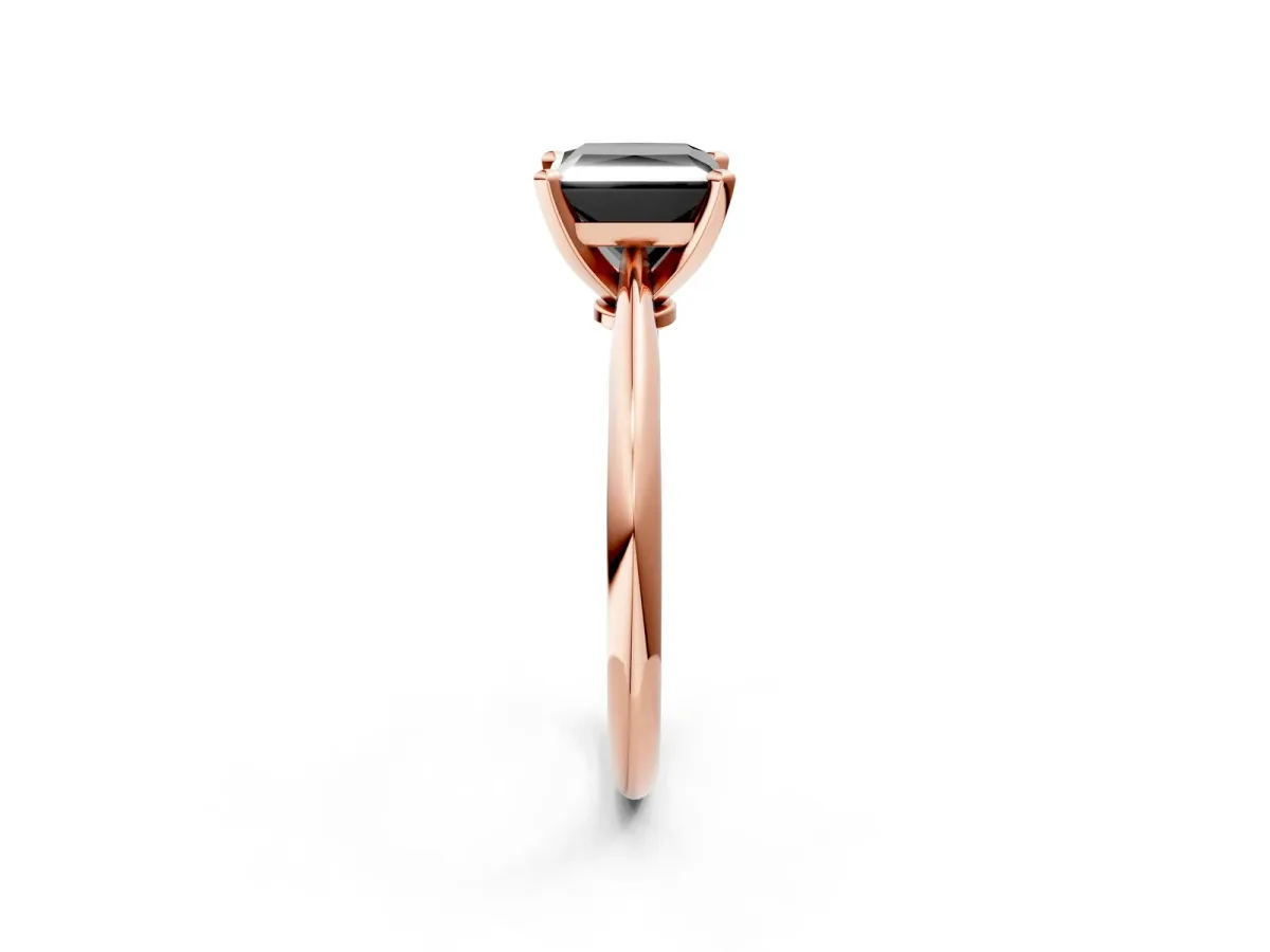 Fancy Black Princess Cut Diamond Solitaire Engagement Ring with Classic Band and Four-Prong Setting Rose gold