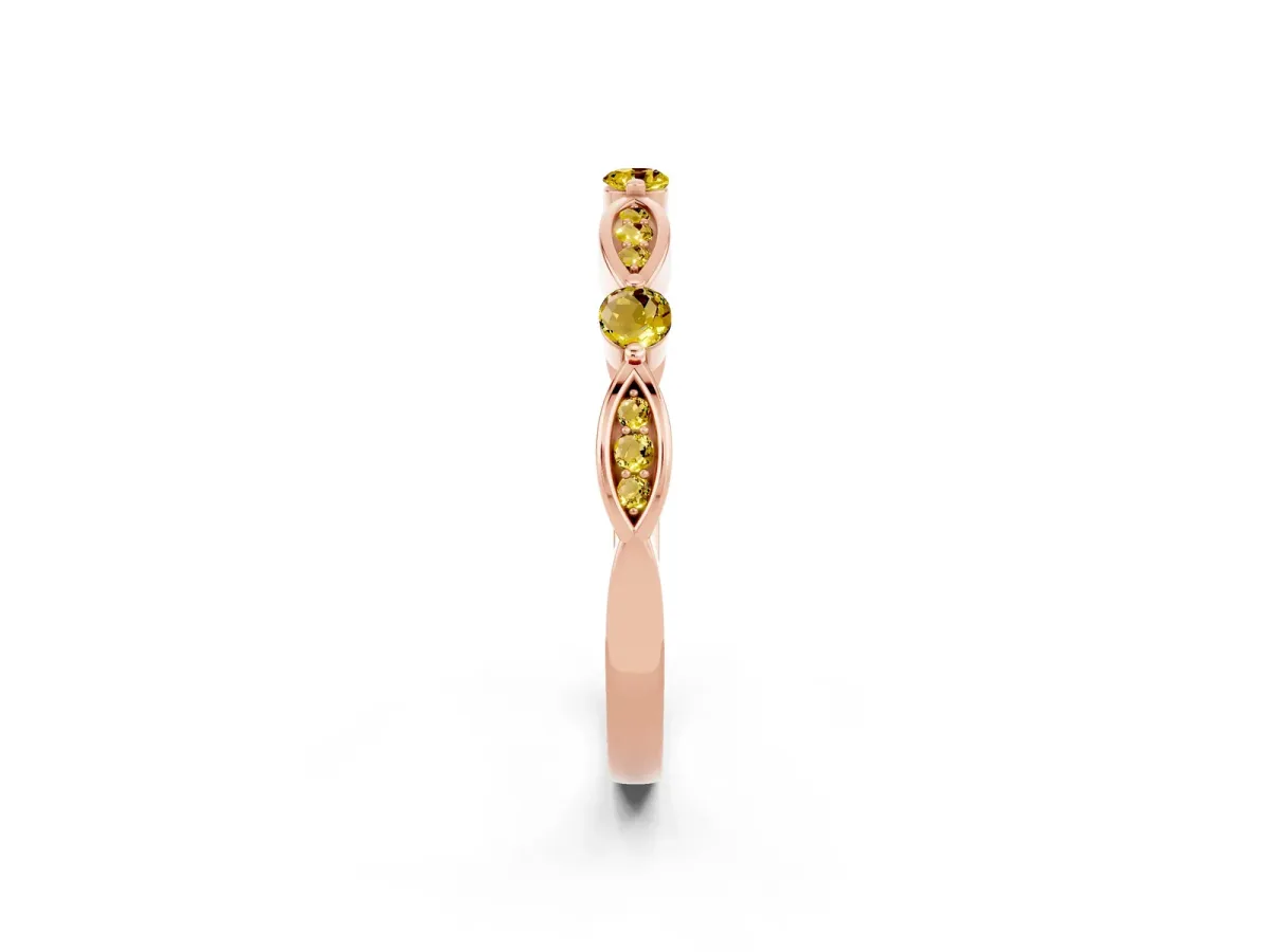 Marquise and Round Yellow Sapphire Milgrain Band with Bezel Setting Rose gold