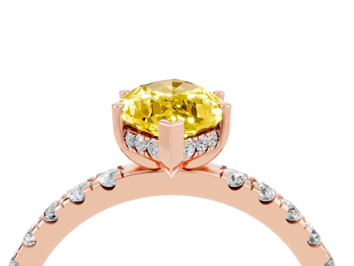 Marquise Cut Yellow Sapphire Pave Band Solitaire Ring with Round and Prong Setting Rose gold