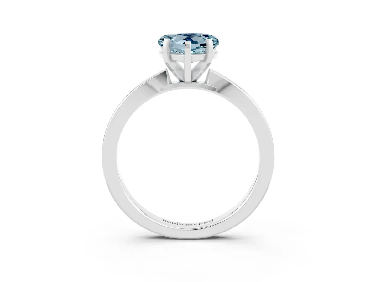 Heart Cut Aquamarine Solitaire Engagement Ring with Classic Band and Four-Prong Setting Silver