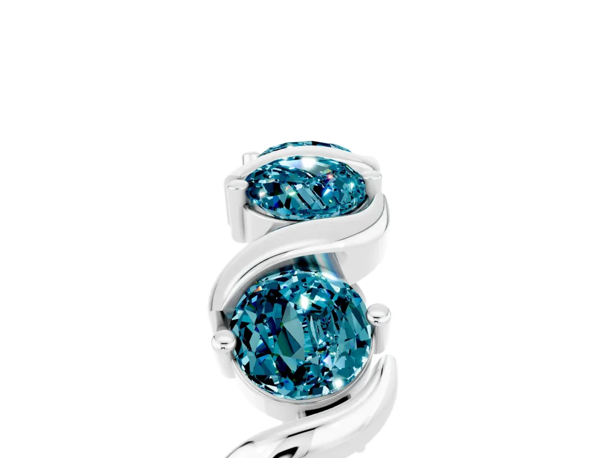 Round Blue Topaz Half Eternity Band with Wave Prong Setting White gold