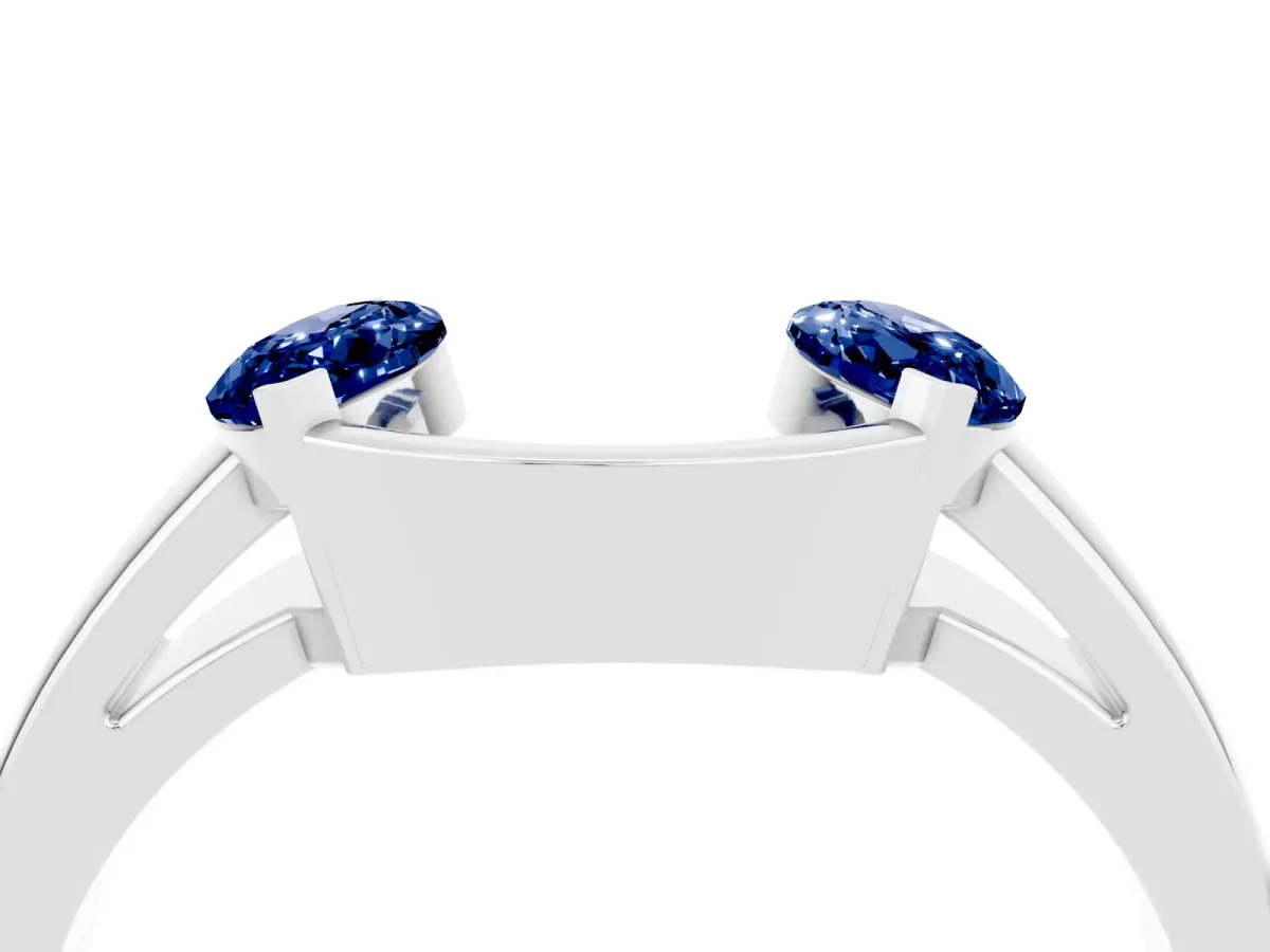 Marquise Blue Sapphire Open Band Ring with Tension Setting Platinum