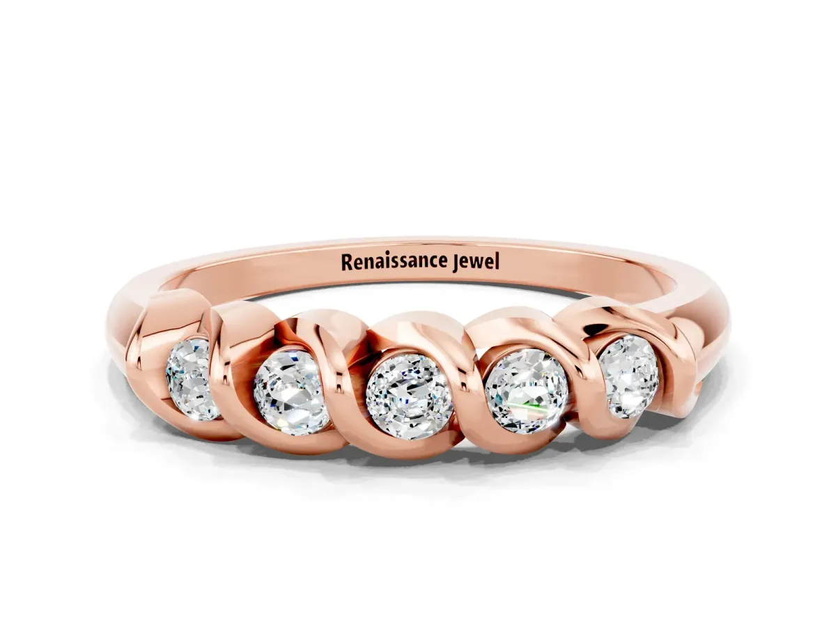 Round Moissanite Eternity Band with Twist Prong Setting Rose gold