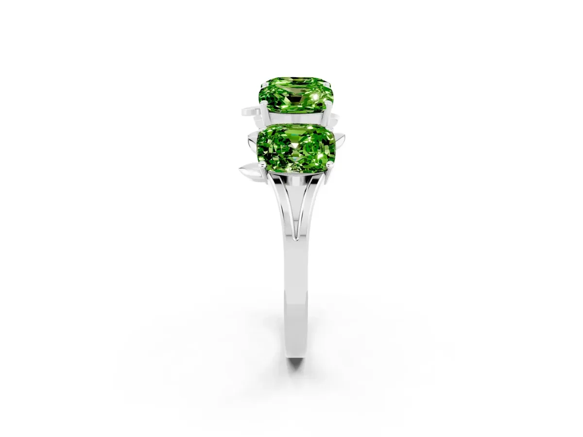 Four-Stone Elongated Cushion Peridot Band with Nature-Inspired Prong Setting Silver
