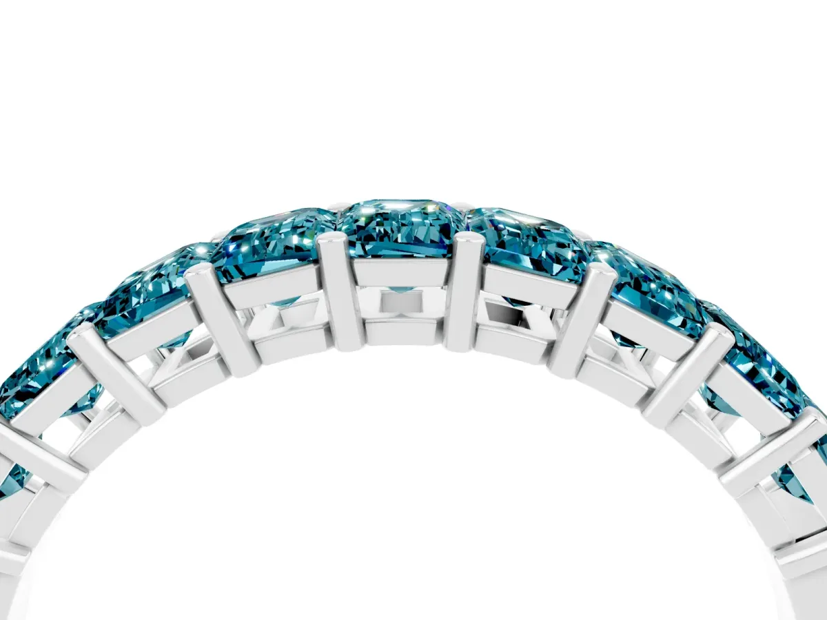 Emerald Cut Blue Topaz Prong-Set Eternity Band Silver