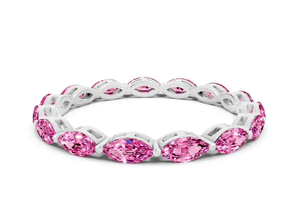 Marquise Pink Sapphire Eternity Band with U-Prong Setting Platinum