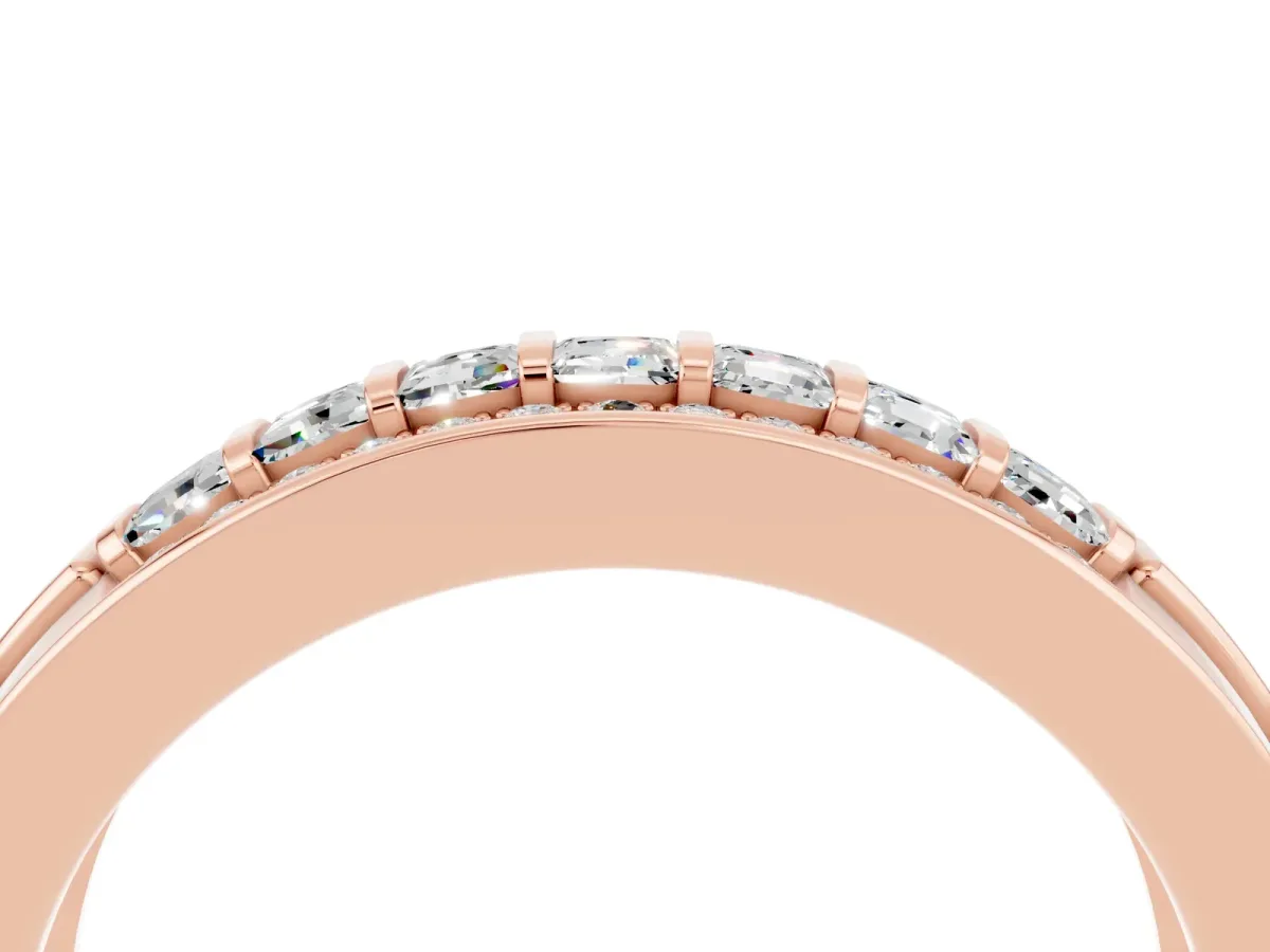 Bar-Set Princess Cut Moissanite Pavé Band Rose gold