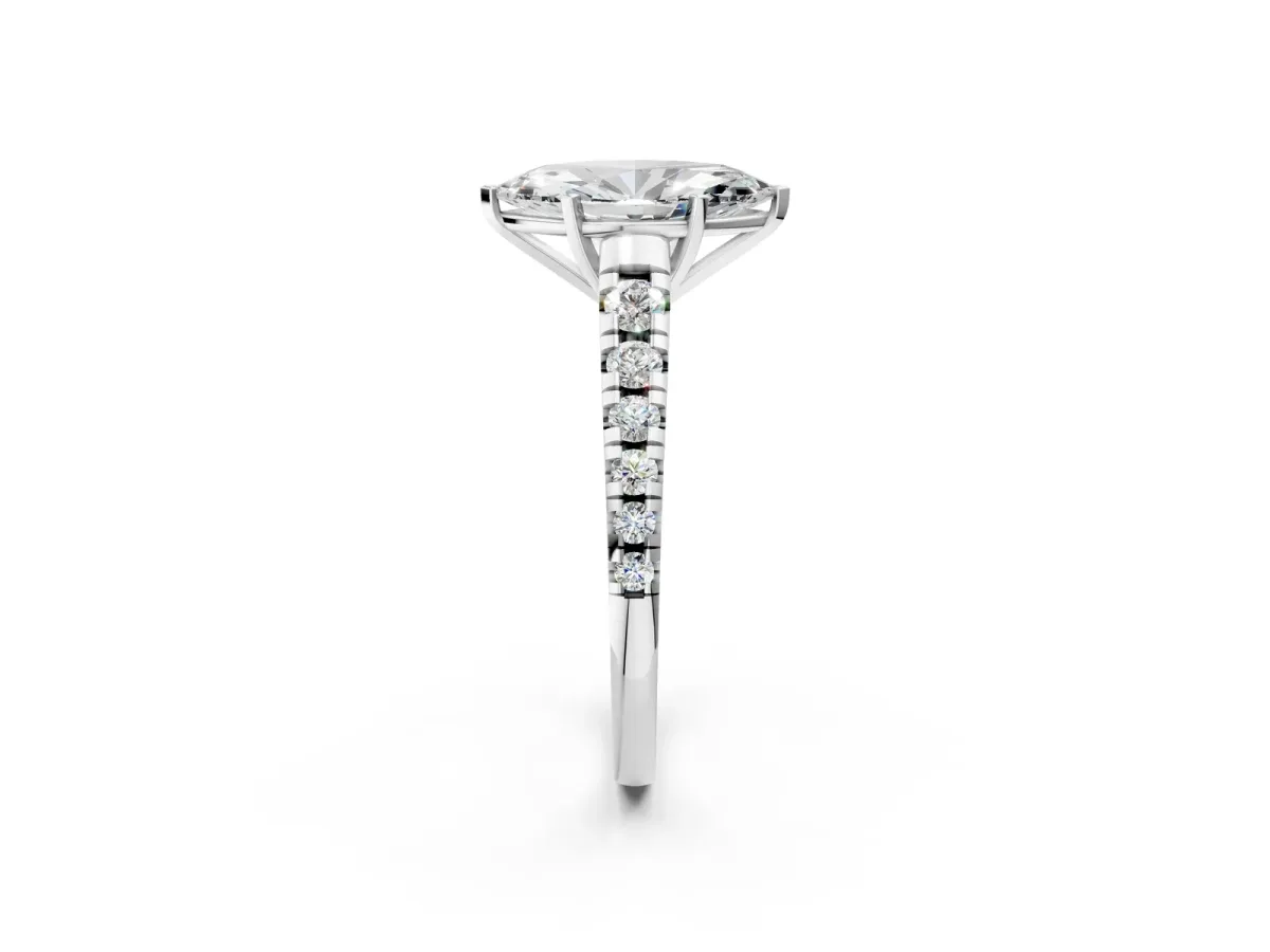 Marquise Cut Diamond Cathedral Solitaire Ring with Round Pavé Band White gold