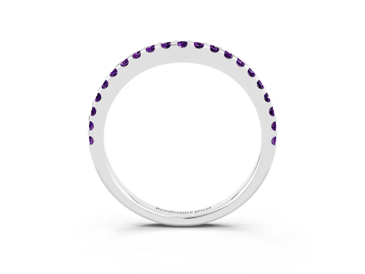 Round Amethyst Pavé Curved Wedding Band White gold