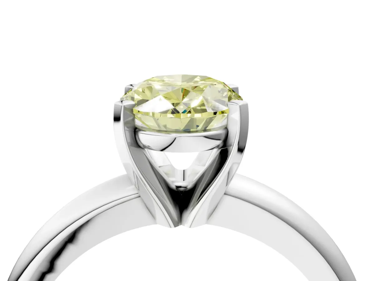 Fancy Yellow Oval Cut Diamond Solitaire Engagement Ring with Round Band and Four-Prong Setting Platinum