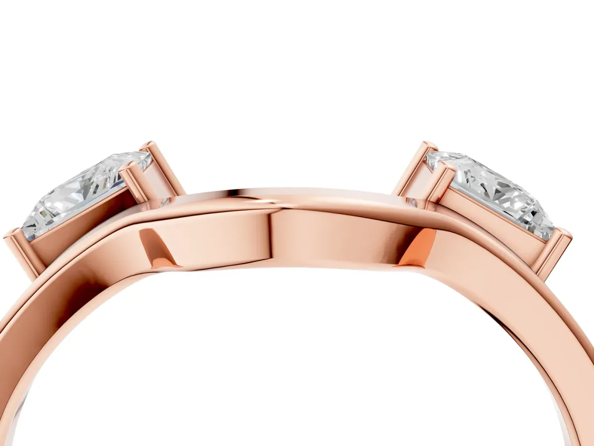 Princess Cut Diamond Two-Stone Open Band Ring with Four-Prong Setting Rose gold