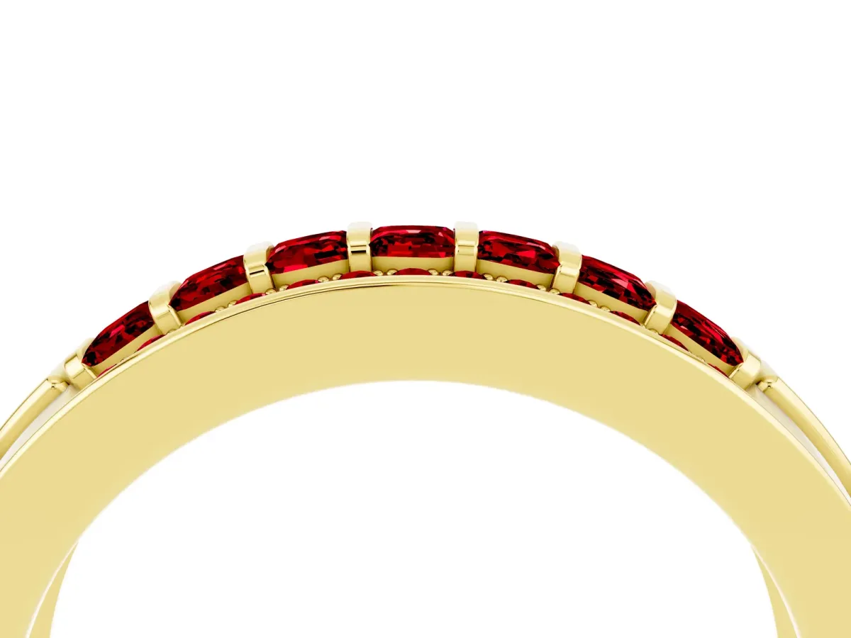Bar-Set Princess Cut Ruby Pavé Band Yellow gold