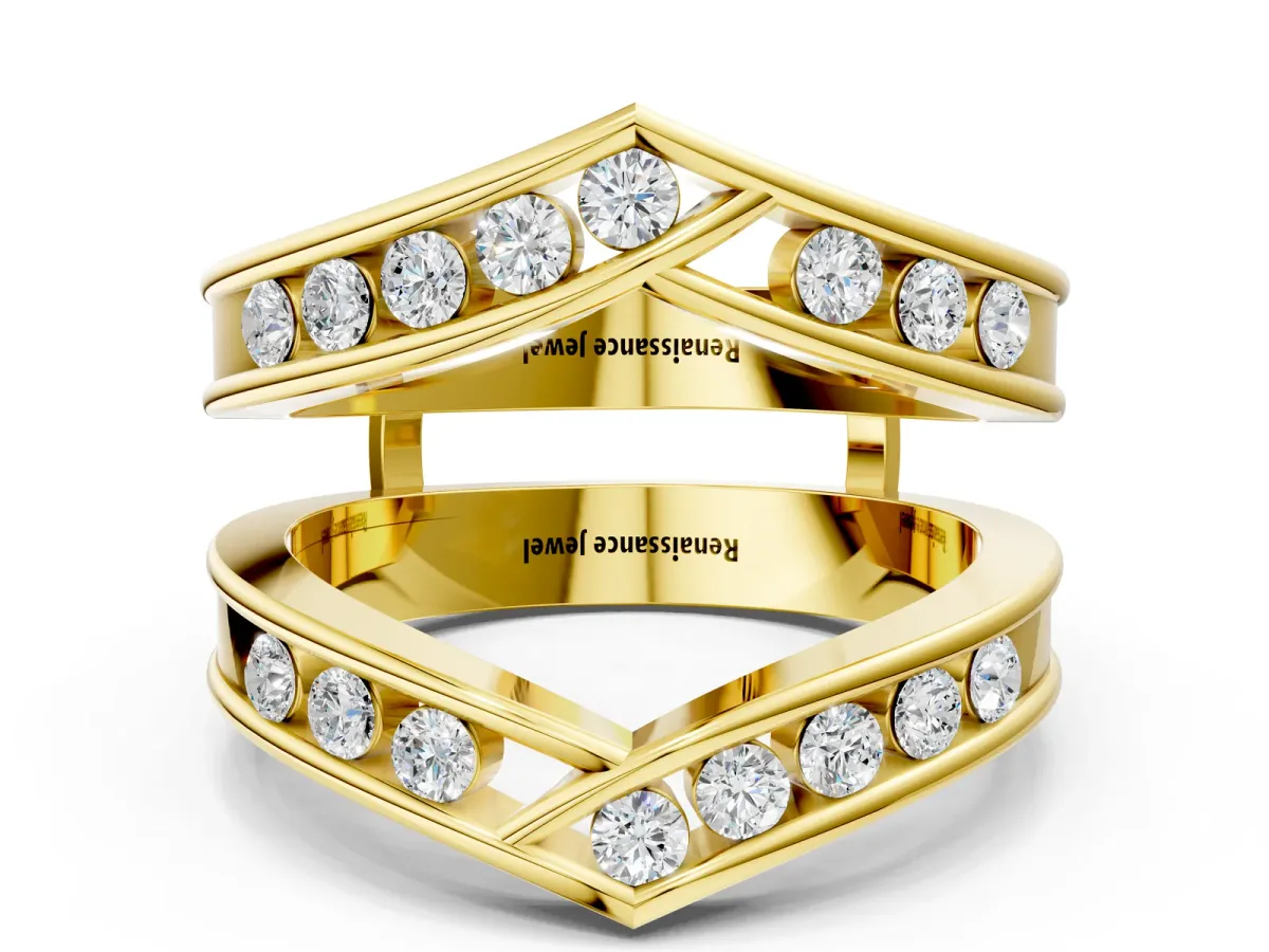 Round Diamond Channel-Set Chevron Band Yellow gold