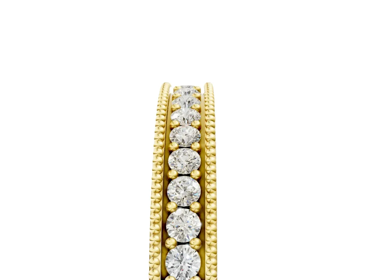 Round Cut Diamond Milgrain Pavé Eternity Band Yellow gold