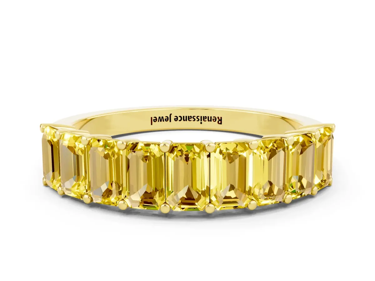 Emerald Cut Yellow Sapphire Prong-Set Eternity Band Yellow gold