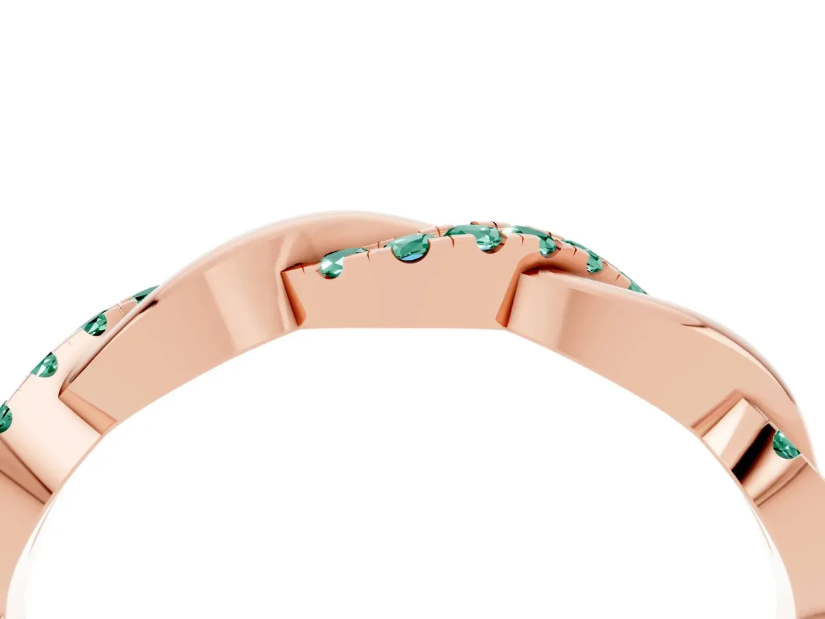 Round Green Sapphire Twist Eternity Band with Pavé Setting Rose gold