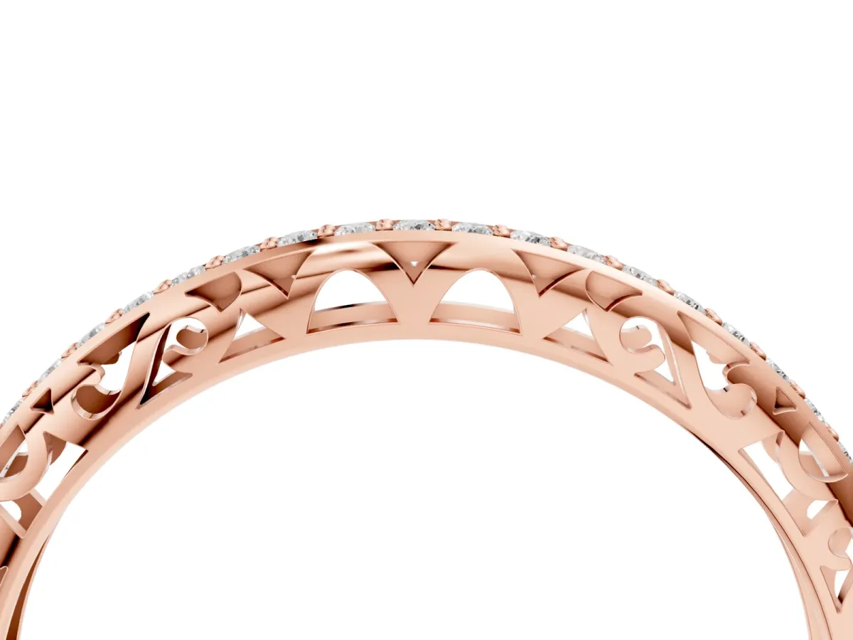 Round Diamond Channel-Set Eternity Band with Filigree Detailing Rose gold