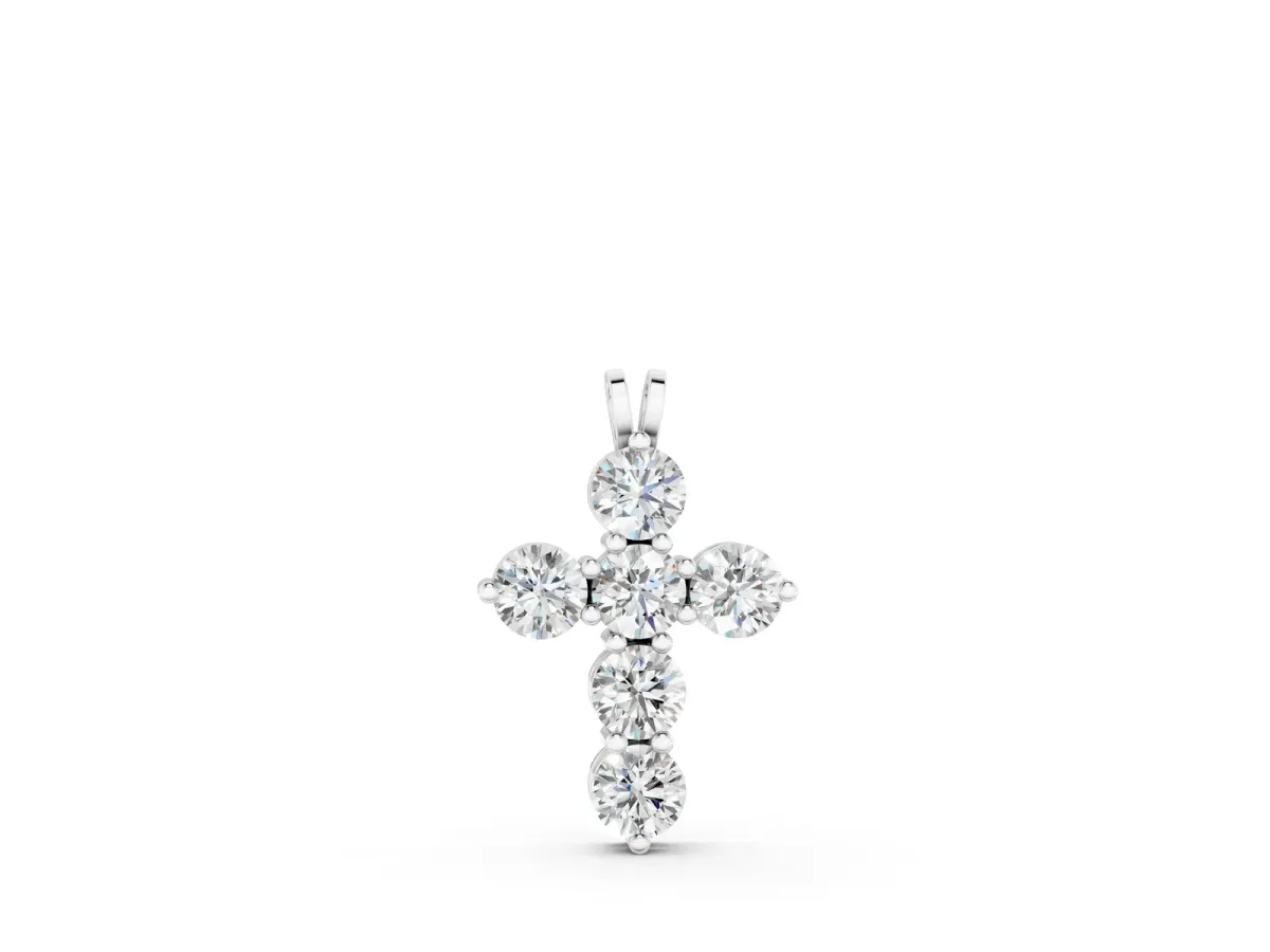 Round Diamond Prong Set Cross Pendant White gold