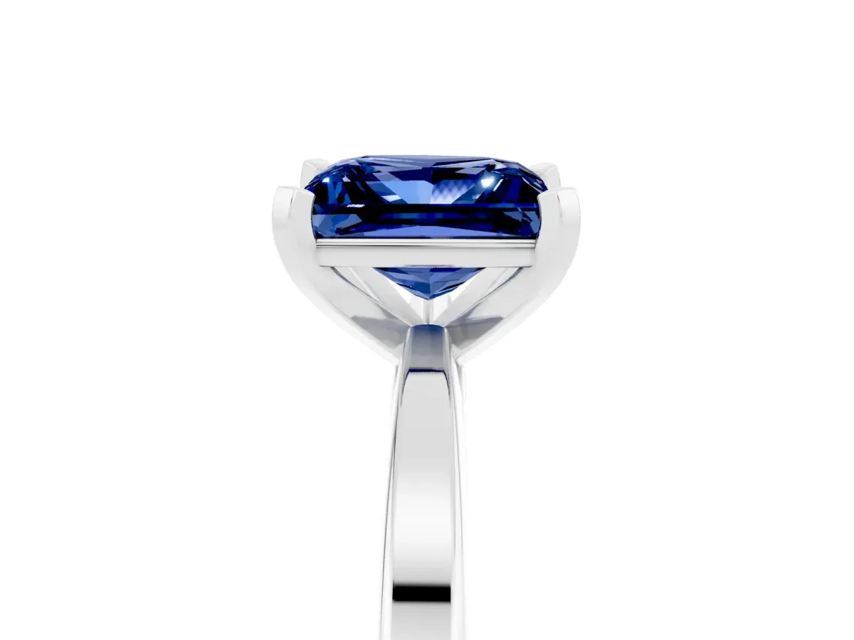 Princess Cut Blue Sapphire Solitaire Engagement Ring with Classic Band and Four-Prong Setting Silver