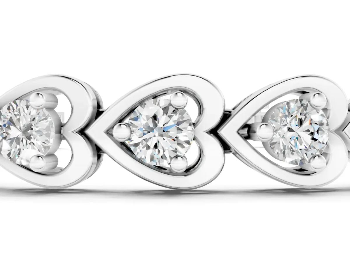 Heart Link Diamond Tennis Bracelet with Round Cut Stones and Bezel Setting Silver
