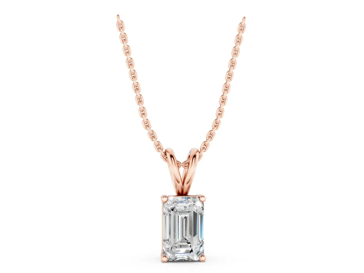 Emerald Cut Solitaire Pendant with Four-Prong Setting Rose gold