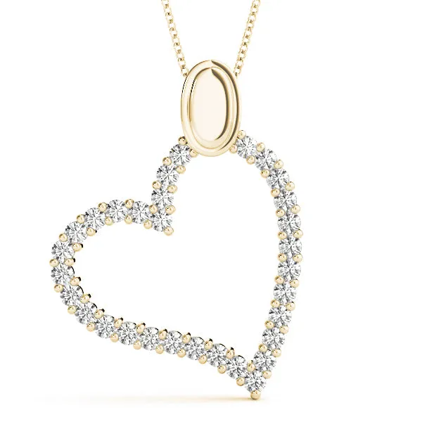Pavé Round Diamond Heart Pendant with Shared Prong Setting Yellow gold