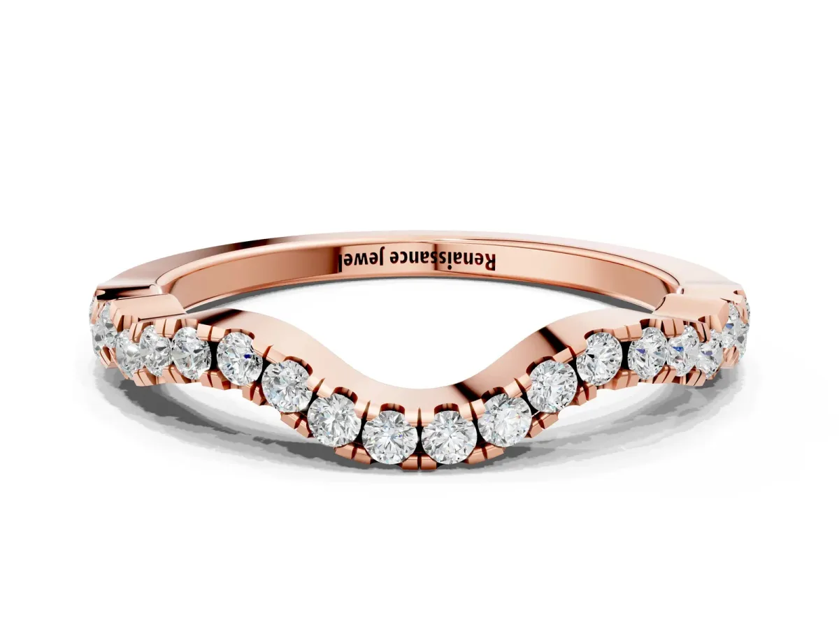 Curved Pavé Round Diamond Eternity Band with U-Prong Setting Rose gold