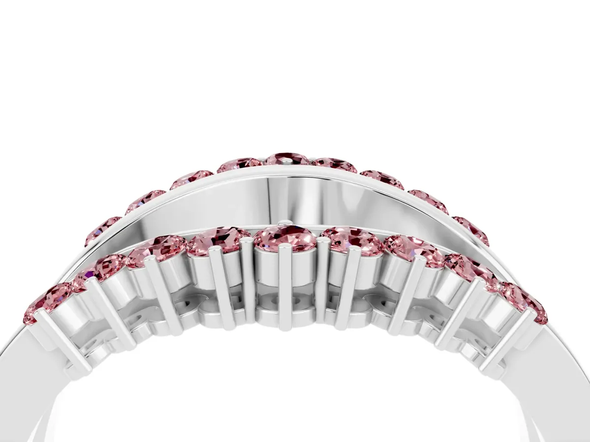 Round Morganite Chevron Contour Band with Prong Setting Platinum