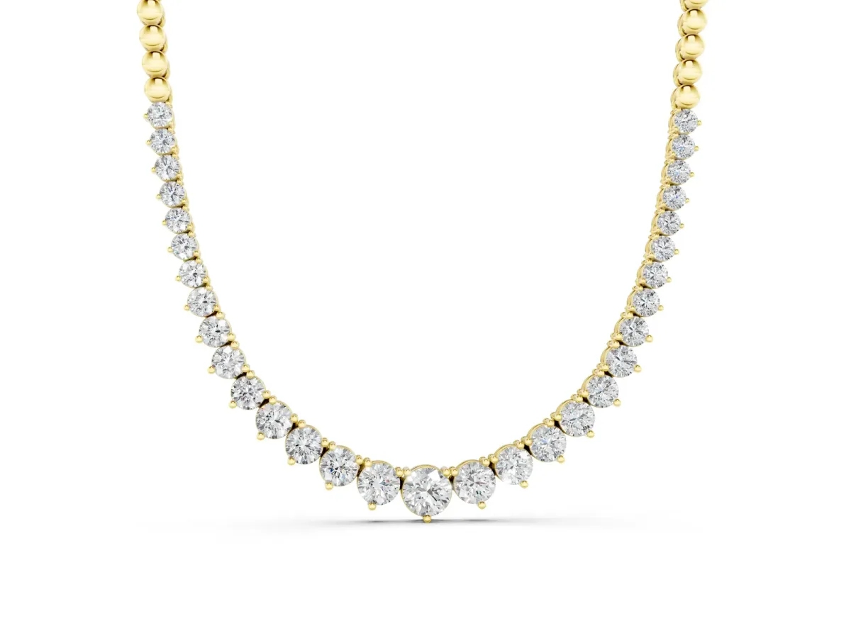 Round Diamond Tennis Necklace with Graduated Prong Setting Yellow gold