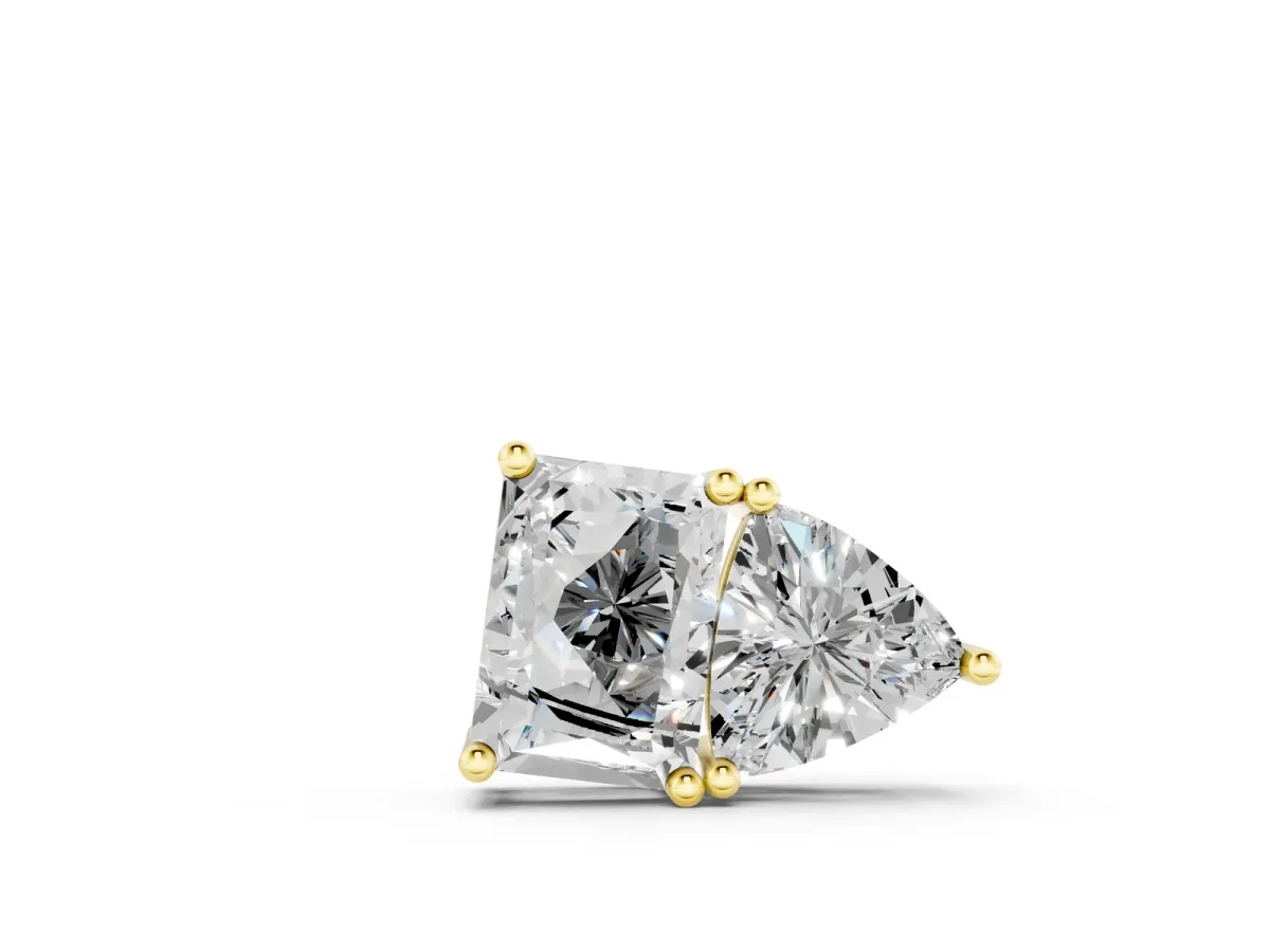 Radiant and Trillion Diamond Two-Stone Pendant with Prong Setting Yellow gold