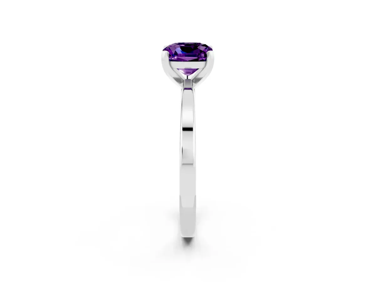 Cushion Cut Amethyst Solitaire Engagement Ring with Classic Band and Four-Prong Setting White gold