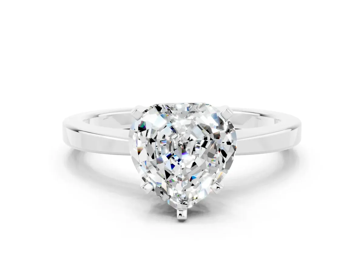 Heart Cut Moissanite Solitaire Engagement Ring with Classic Band and Four-Prong Setting Silver