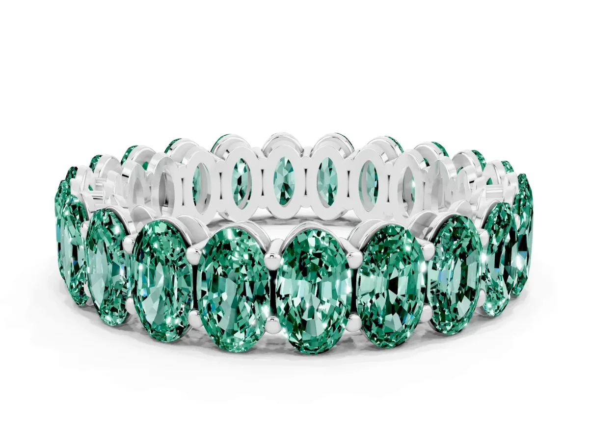 Oval Cut Green Sapphire Eternity Band with Shared Prong Setting White gold