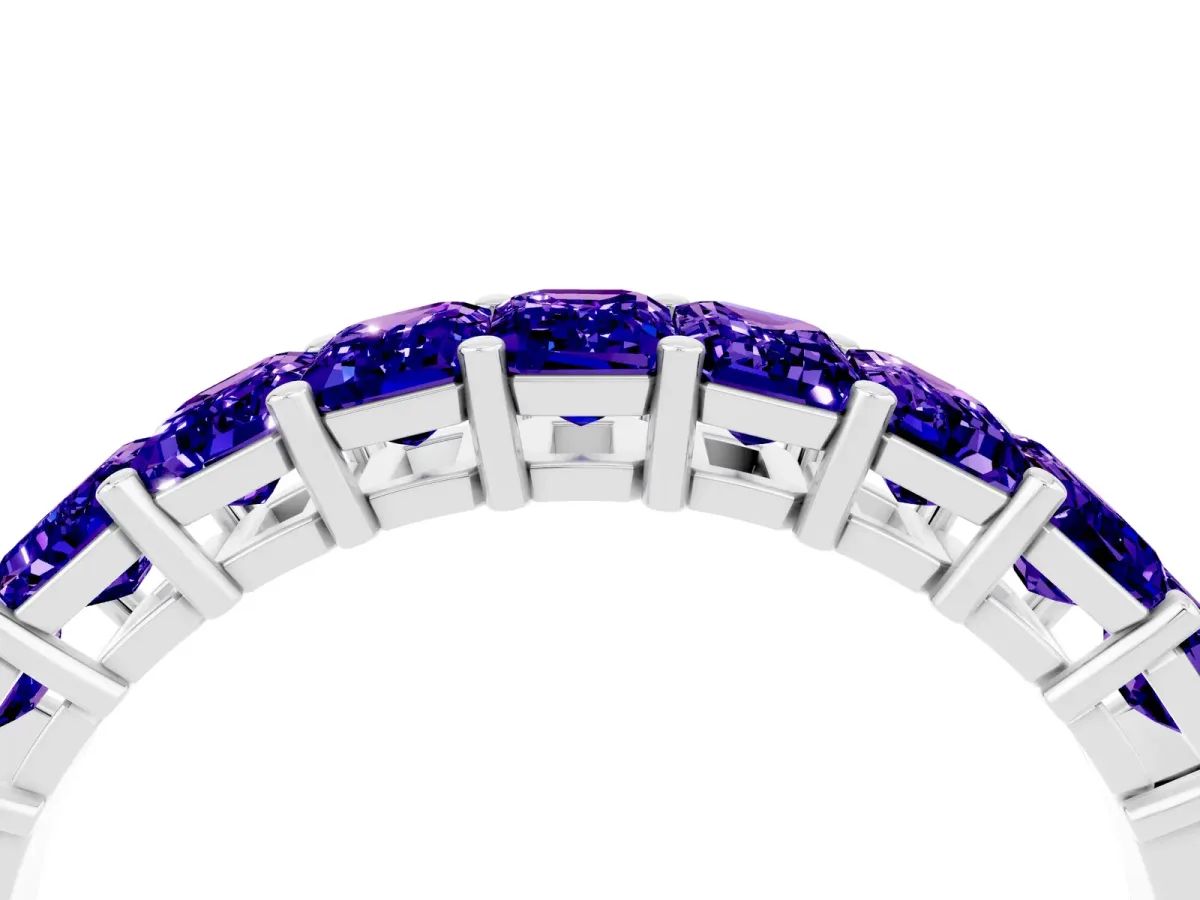 Emerald Cut Tanzanite Prong-Set Eternity Band Platinum