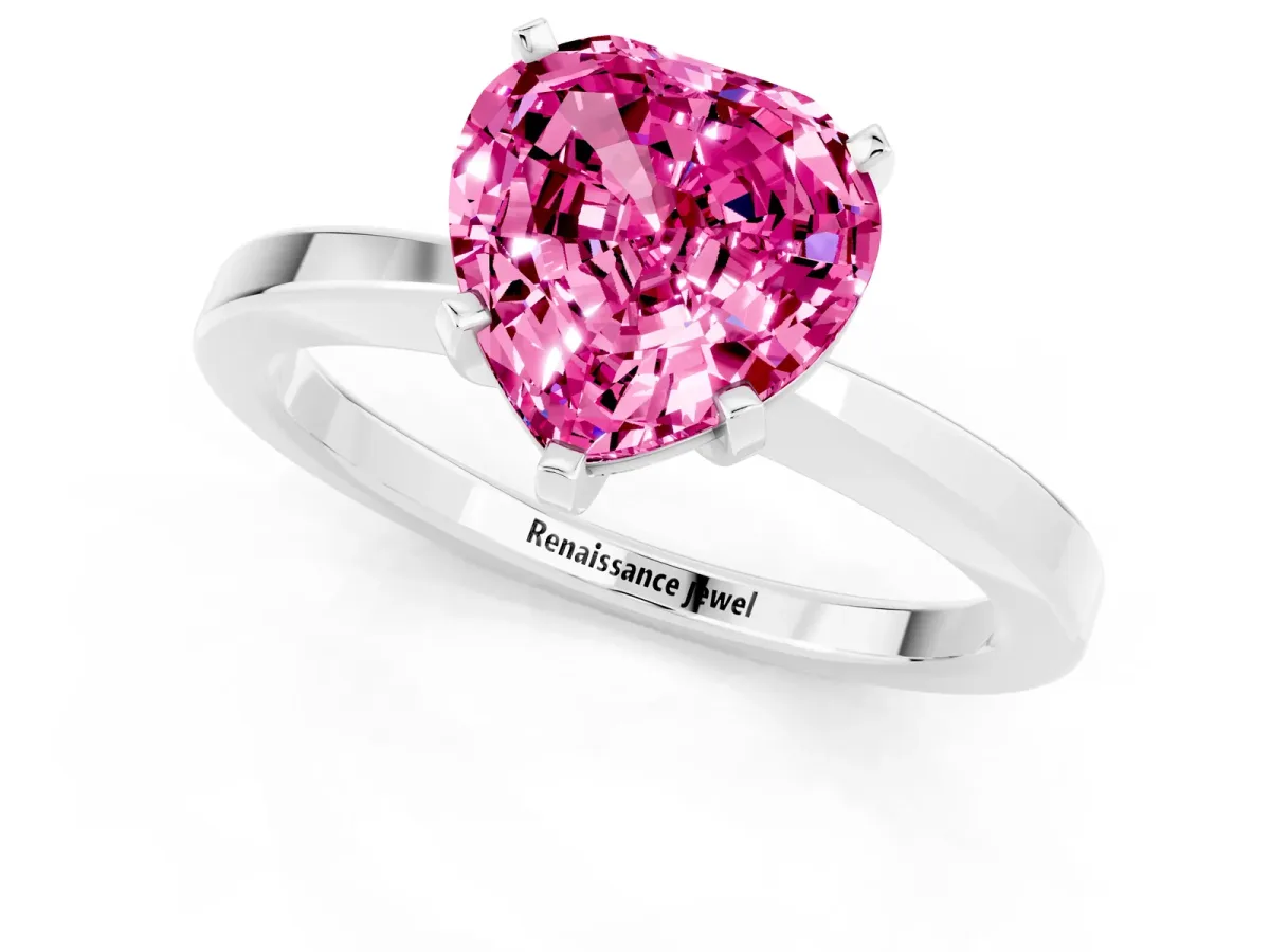 Heart Cut Pink Sapphire Solitaire Engagement Ring with Classic Band and Four-Prong Setting Silver