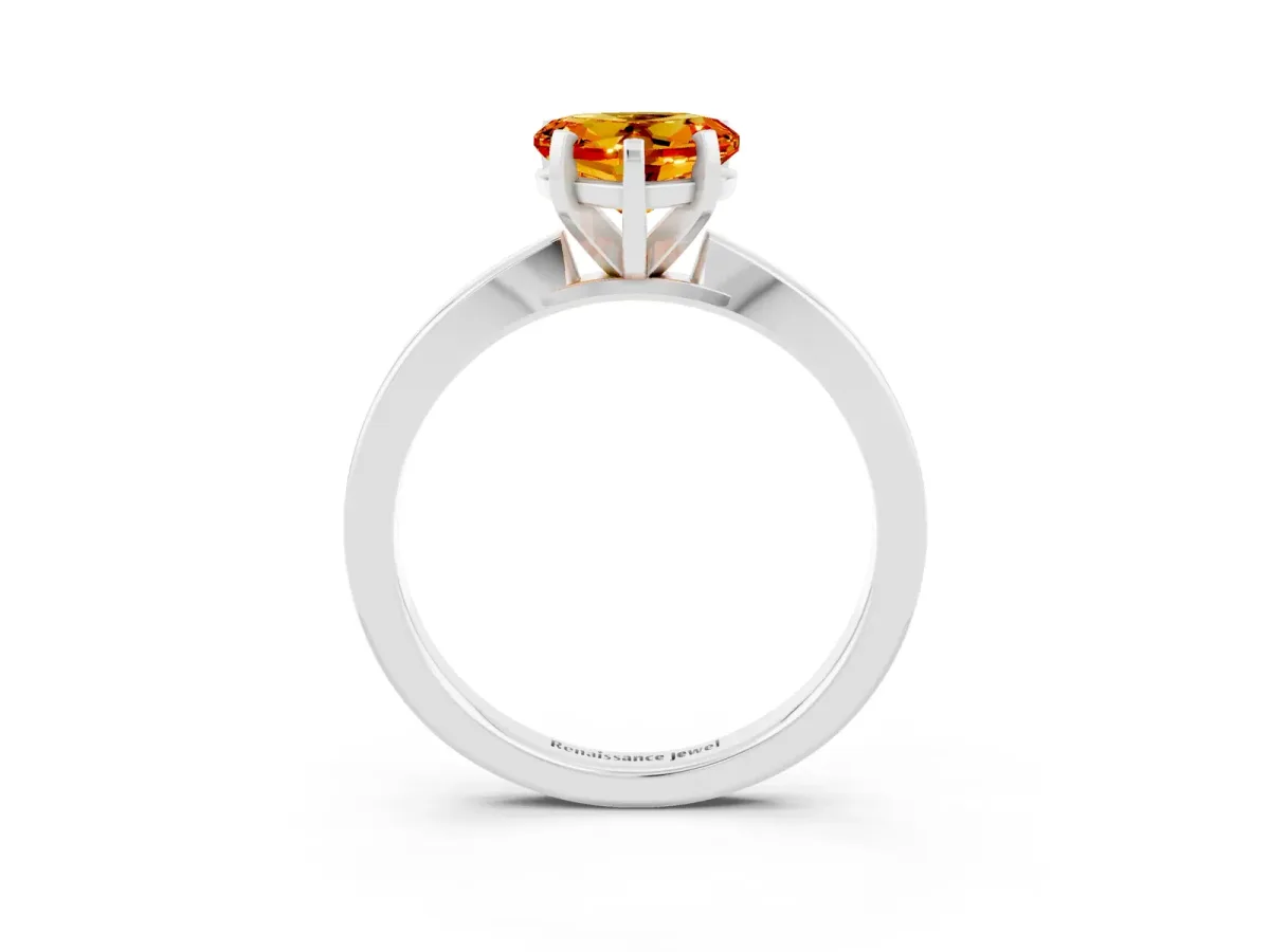 Heart Cut Citrine Solitaire Engagement Ring with Classic Band and Four-Prong Setting Platinum