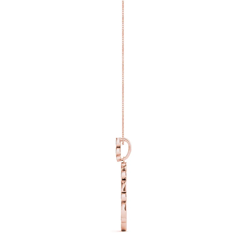 Round and Marquise Diamond Circle Pendant with Bezel and Prong Setting Rose gold