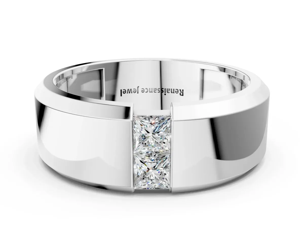 Princess Diamond Two-Stone Mens Band White gold