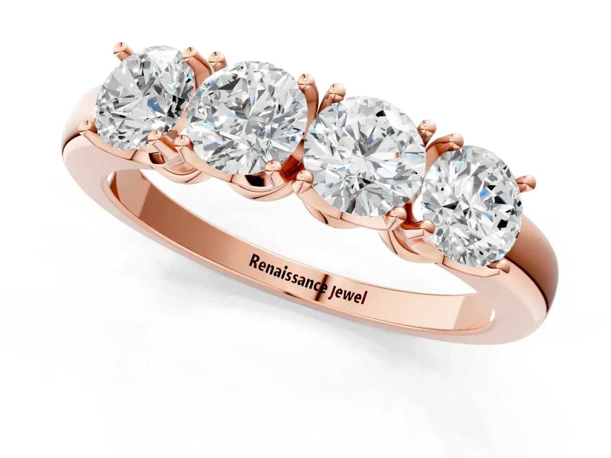 Four-Stone Round Cut Diamond Prong-Set White Gold Band Rose gold