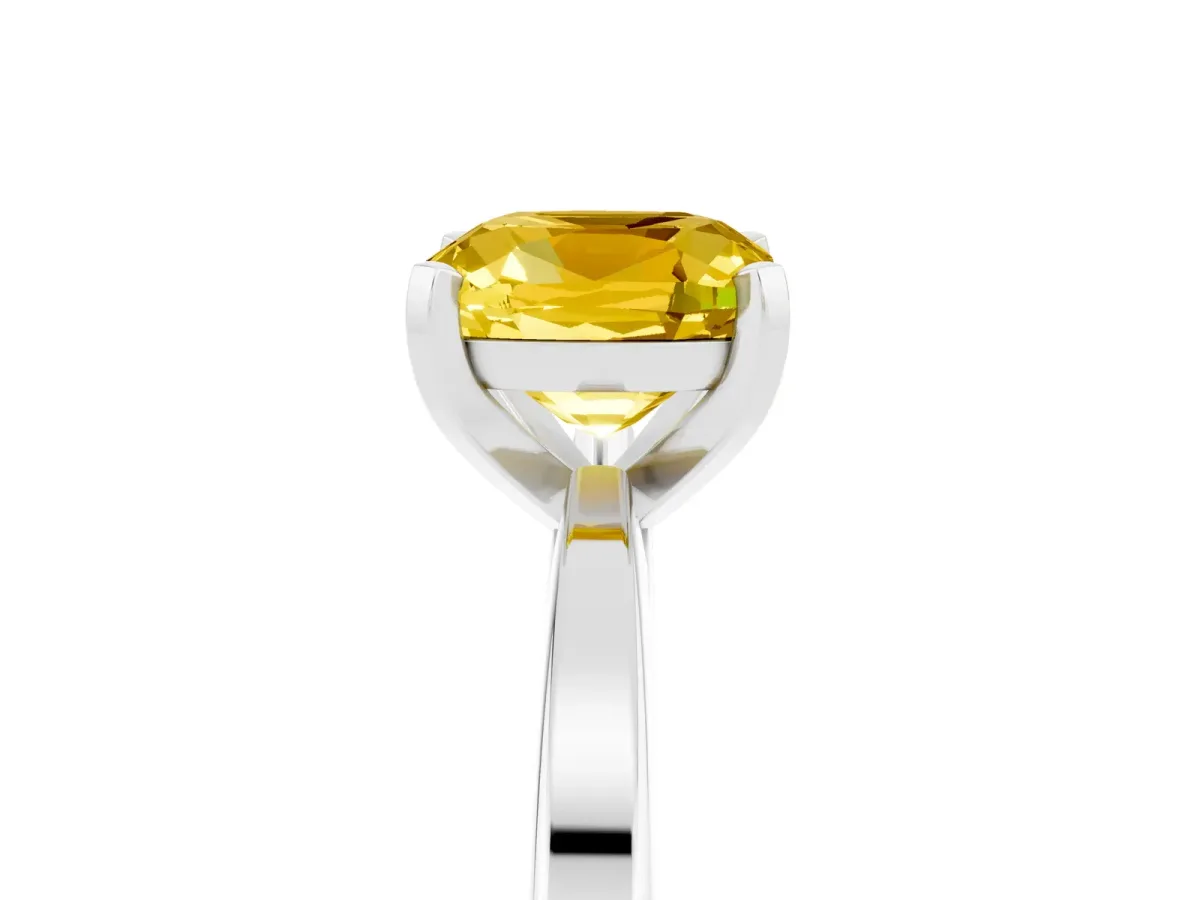 Cushion Cut Yellow Sapphire Solitaire Engagement Ring with Classic Band and Four-Prong Setting Silver