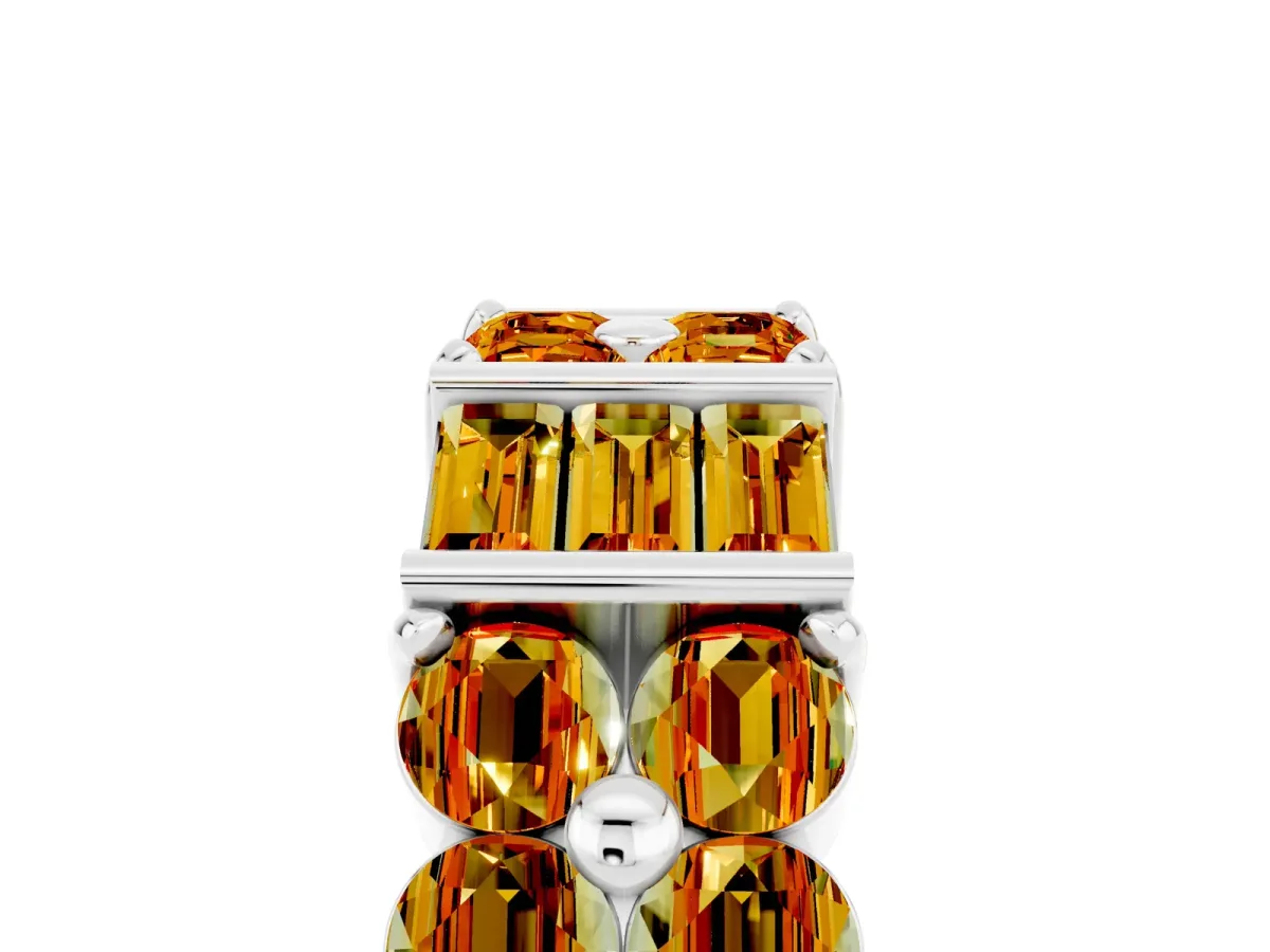 Channel Set Round and Baguette Citrine Anniversary Band with Prong Setting Platinum