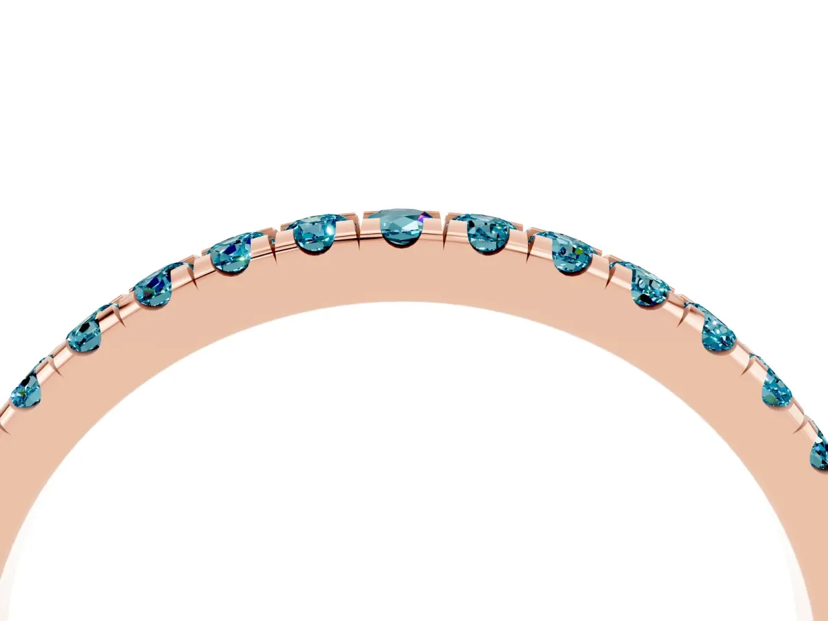 Pavé Round Blue Topaz Half Eternity Band with Shared Prong Setting Rose gold