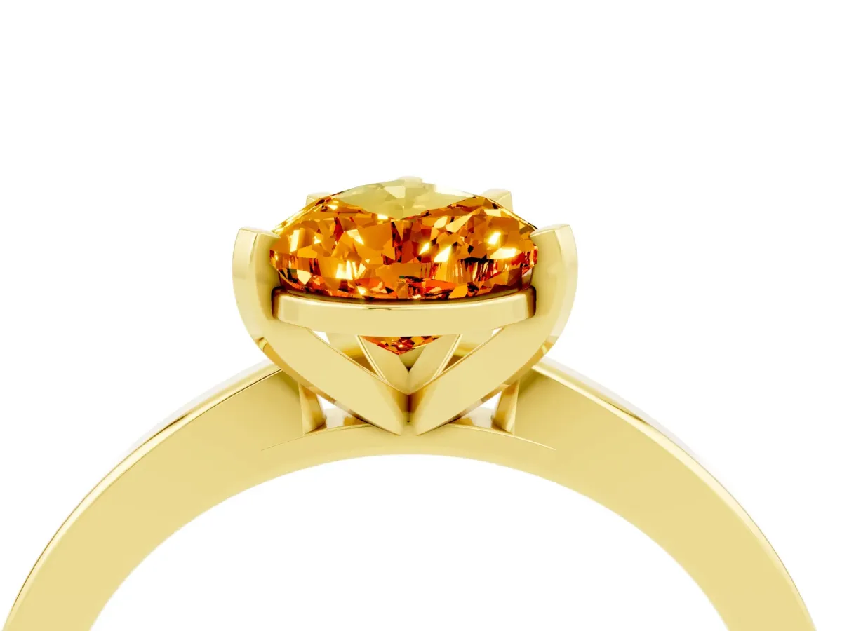 Pear Cut Citrine Solitaire Engagement Ring with Classic Band and Four-Prong Setting Yellow gold