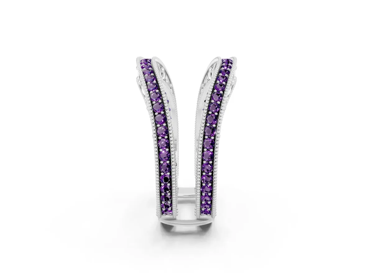 Round Amethyst Milgrain Eternity Band with Channel Setting Silver