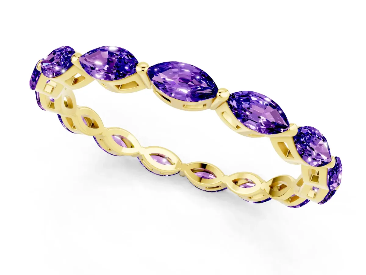 Marquise Tanzanite Eternity Band with U-Prong Setting Yellow gold