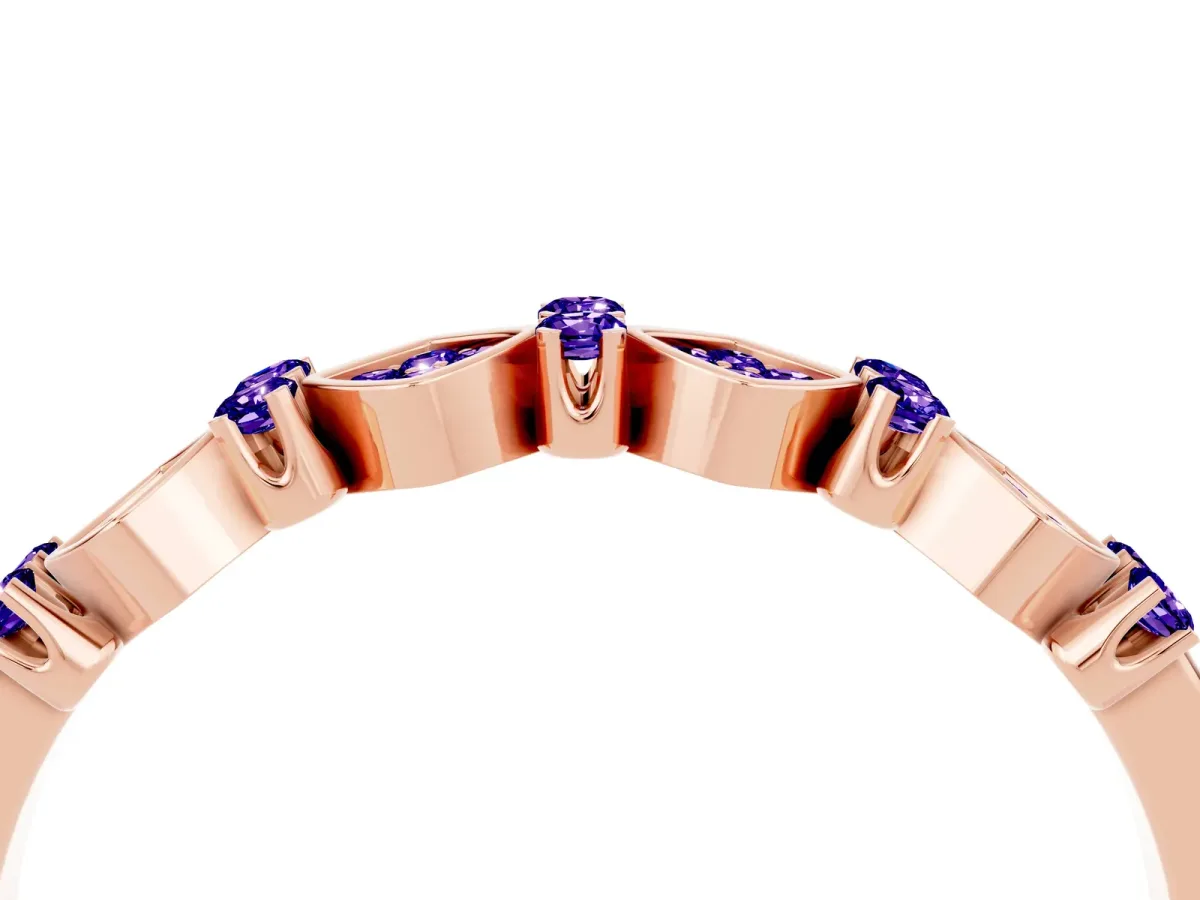 Pavé Cushion Tanzanite Cluster Eternity Band with Prong Setting Rose gold