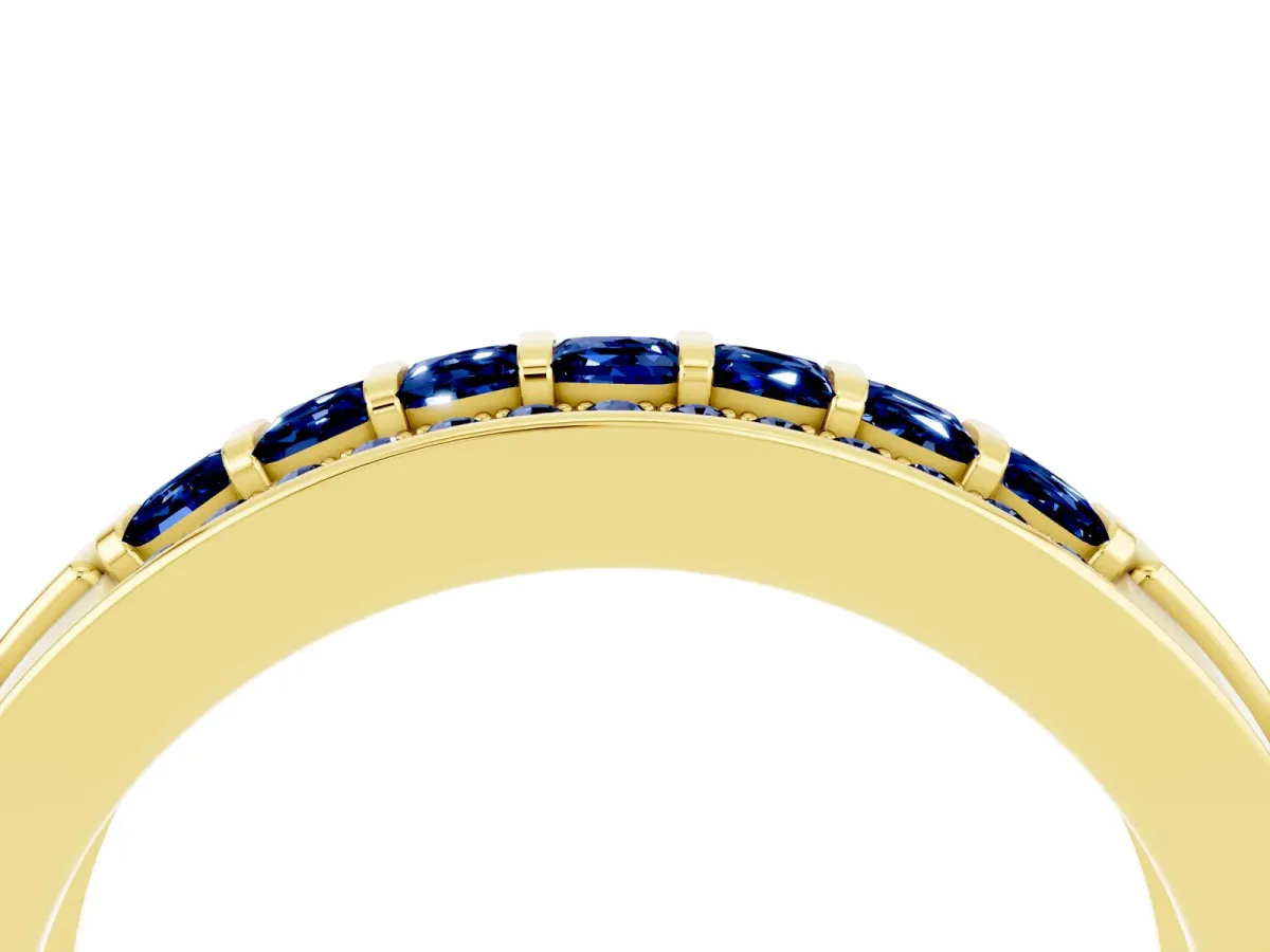 Bar-Set Princess Cut Blue Sapphire Pavé Band Yellow gold